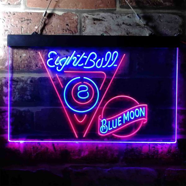 Blue Moon Eight Ball Billiards Pool Dual LED Neon Light Sign